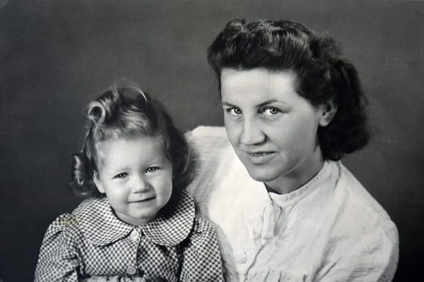 Mother with pompadour hair style in the 1940s